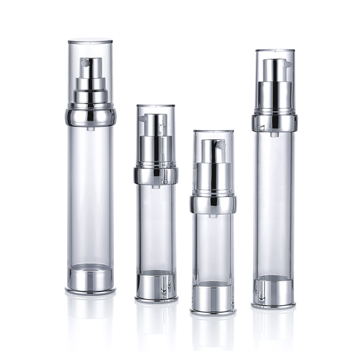 15ml 20ml 30ml 50ml 50ml چند اندازه شفاف پمپ پمپ نقره ای جوهر جوهر لوسیون پلاستیک پمپ پمپ بدون هوا L08