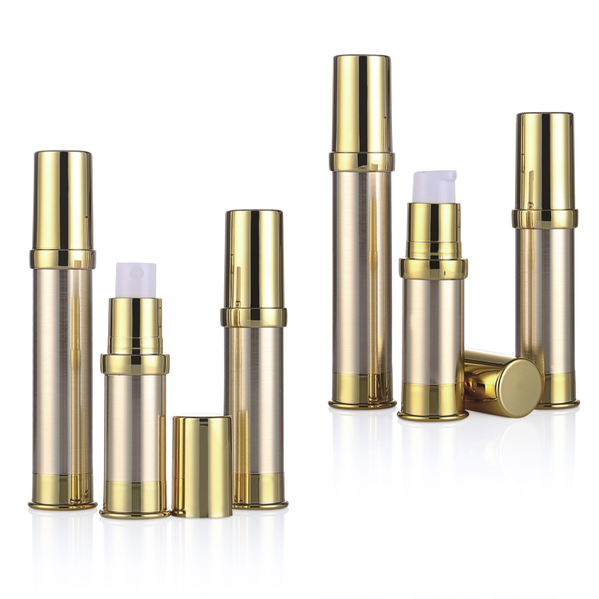 5ml 10ml 15ml بطری پلاستیکی بدون هوا طلایی/ نقره ای صنایع دستی مینی لوسیون بدون هوا/ پمپ اسپری بطری L10