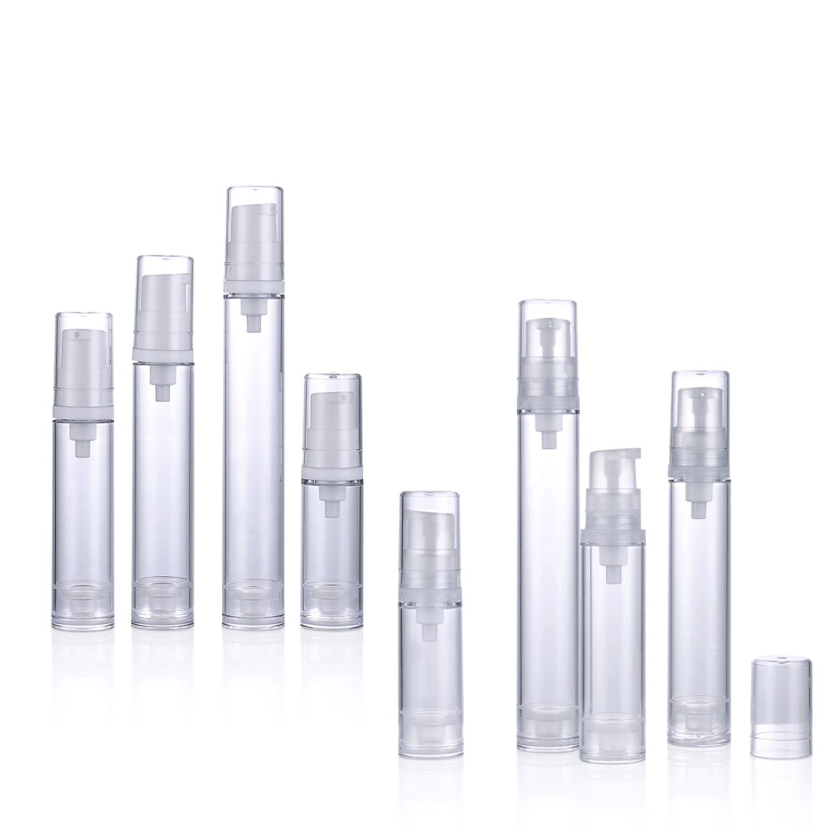 5ml 10ml 12ml 15ml 15ml Cylinder PP شفاف بطری لوسیون پمپ بدون هوا بطری آرایشی غبار اسپری بطری اسپری فلاسک L12
